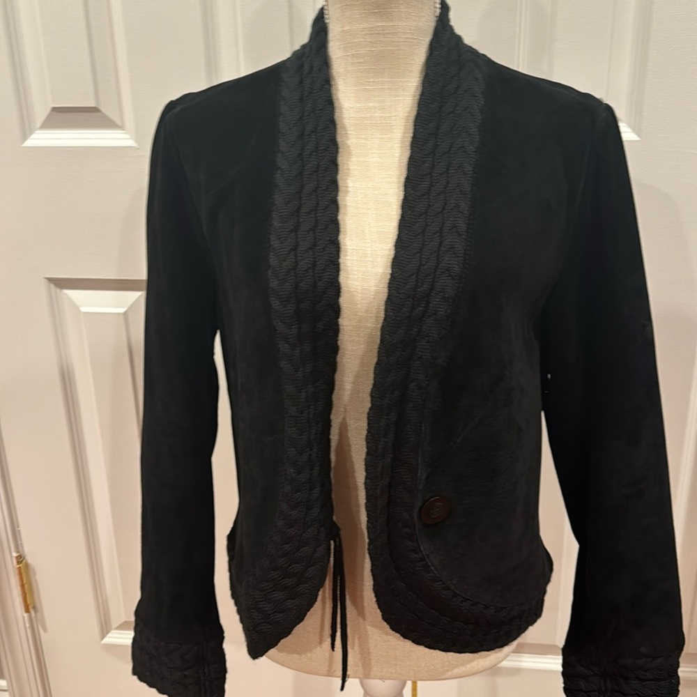 Women's Coldwater Creek Cropped Suede Jacket With Knit Border - Medium